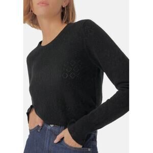 J. Crew 100% Cashmere Crewneck Sweater Pointelle Stitch Ruffle Open Knit, Black